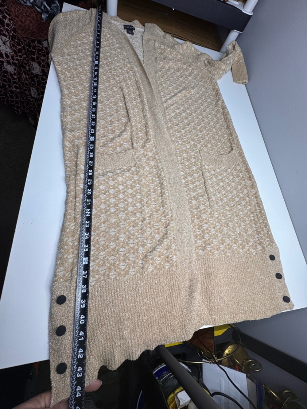 Ceny Open Front Textured Cardigan Sweater – Beige Neutral Cozy Chic Size M - Picture 8 of 9